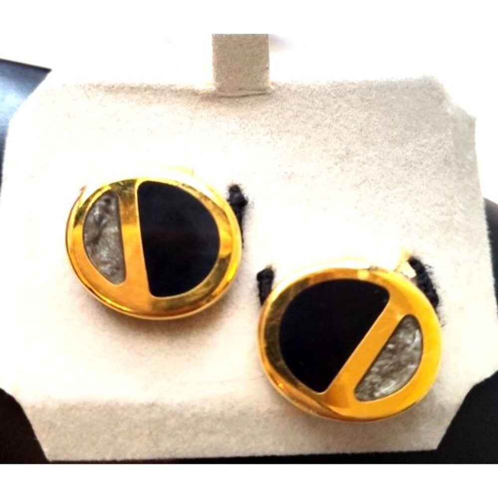Vintage 2 Button Covers Gold Tone & Faux Black Onyx & Marble 3/4in NEW on Card